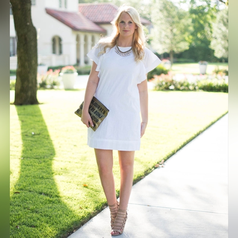 J. Crew White Swiss Dot Flounce Sleeve Mini Dress Size 4 - Picture 2 of 6